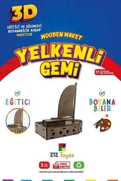 Genel Markalar 3D Boyanabilir Ahşap Yelkenli Gemi Maketi - Çocuklar İçin Eğit...