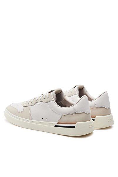 BOSS Erkek Marka Logolu Bağcıklı Kaydırmaz Tabanlı Günlük Beyaz-Bej Sneaker 50517303-120