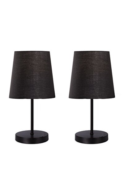 Fer Avize Set of 2 Marla Black Modern Metal Legs Black Fabric Head Table Lamp Lampshade