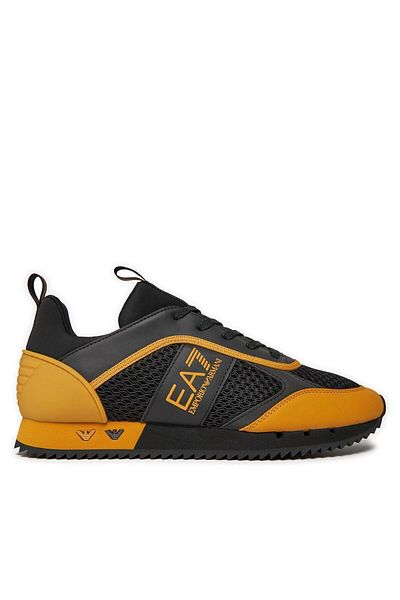 EA7 UNISEX Mesh Stripe Logo Lace Up Black-Orange1 Sneaker X8X027 XK050-T854