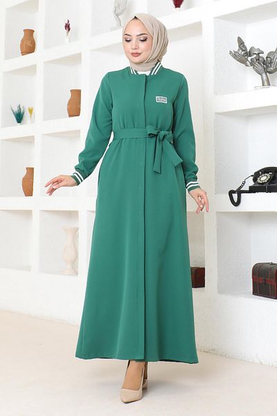 Modamihram Emerald Ferace - Hidden Button and Ribbed, Model 19214