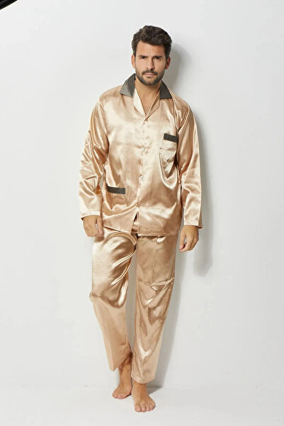 LORIAN'S Set de pijamale din satin de mătase cu guler pentru bărbați 4 buc. Set de zestre de mire - Ropman