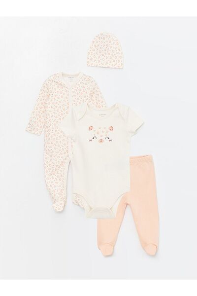 LC Waikiki Bisiklet Yaka Kız Bebek Hastane Çıkış Seti 4'lü