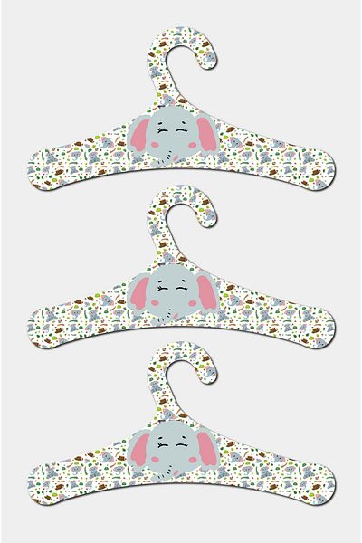 kutuTR Wooden MDF Children's Hanger Elephant Patterned 18 Pieces Hangers