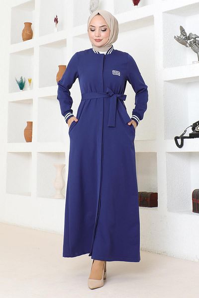 Modamihram Indigo Ferace - Hidden Button and Ribbed, Model 19214