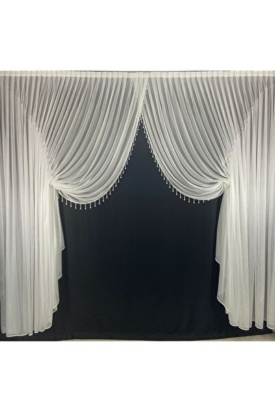 Fashion Pearl Moda Inci Perde, Beyaz Armor Ince Çizgili Kruvaze Tül Perde 1/3...