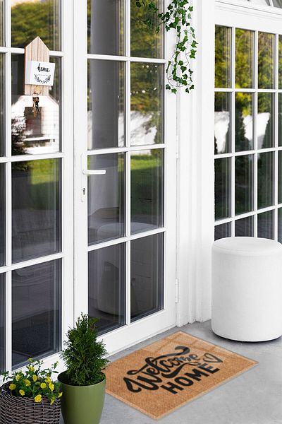 Decorita Straw Patterned Non-Slip Glass Mat - Welcome Home - 45cm x 70cm