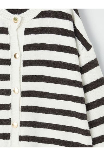 LC Waikiki Crew Neck Striped Long Sleeve Girl's Knitwear Cardigan