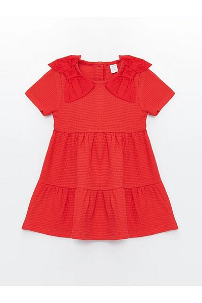 LC Waikiki LCW baby Crew Neck Bow Detailed Baby Girl Dress