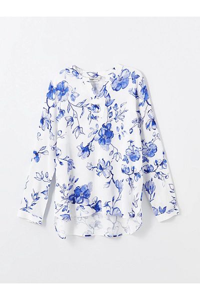 LC Waikiki LCW Grace - Langärmlige Bluse mit Blumendruck und auslaufendem Kragen für Damen