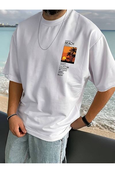 AMMA Unisex 100% βαμβακερό κοντομάνικο μπλουζάκι - Beach Printed