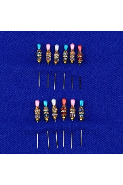 Hobi Dünya Renkli Inci Başlı Kristal Boncuklu Eşarp Iğnesi 12 Adet