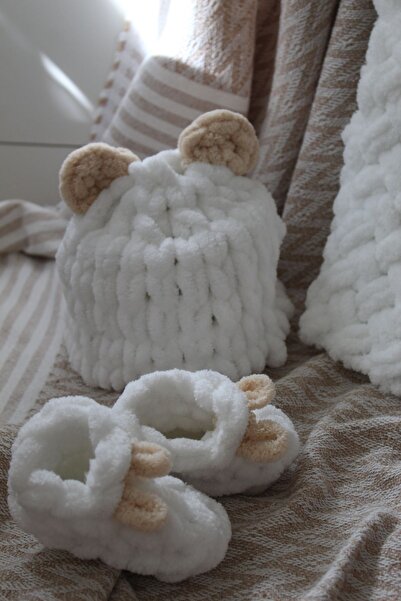 babyist Puffy El Örgüsü Bebek Yelek Patik Şapka Takım