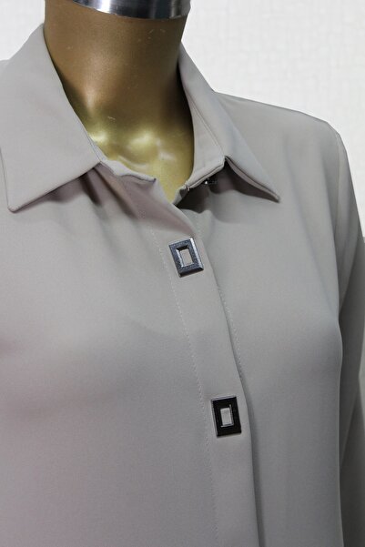 PERFECT 1518 ÖNDEN KARE DÜĞME DETAYLI ÇIT ÇIT DÜĞMELİ UZUN TUNİK QYS UZUN TUNİK 1518 #24-04#