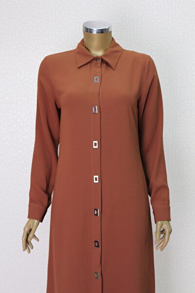 PERFECT 1518 ÖNDEN KARE DÜĞME DETAYLI ÇIT ÇIT DÜĞMELİ UZUN TUNİK QYS UZUN TUNİK 1518 #24-04#