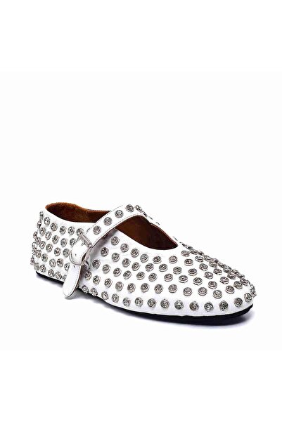 Sofia Baldi حذاء باليرينا نسائي من الجلد الأبيض - حجري