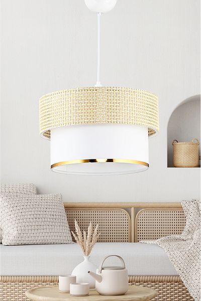 EvLight Vip Gold Hazeran Rattan - 2 Layer Cake Pendant Lamp Chandelier