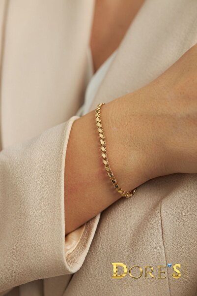 Dores Gold Altın Pullu Parlak Zincir Bileklik
