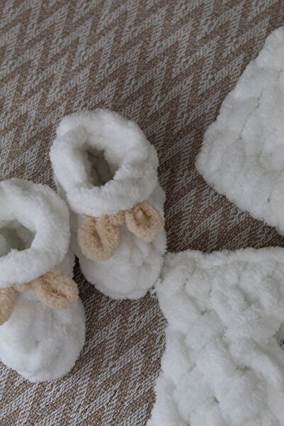 babyist Puffy El Örgüsü Bebek Yelek Patik Şapka Takım