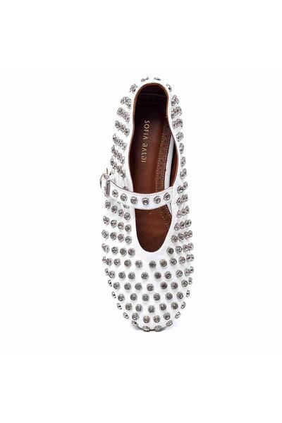 Sofia Baldi White Leather Women's Ballerinas - Stone