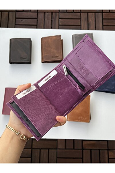 DERKON Portofel Monaco din piele naturală nebună de culoare violet