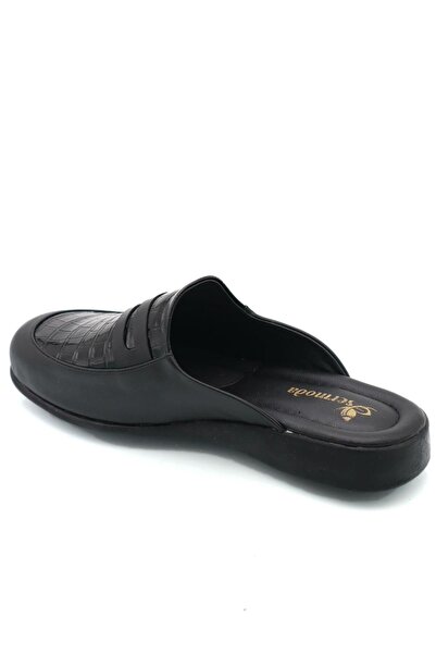 sermoda Μαύρη μαλακή σόλα - Παντόφλες M Croco με λεπτομέρεια γαμπρού και επισκέπτη