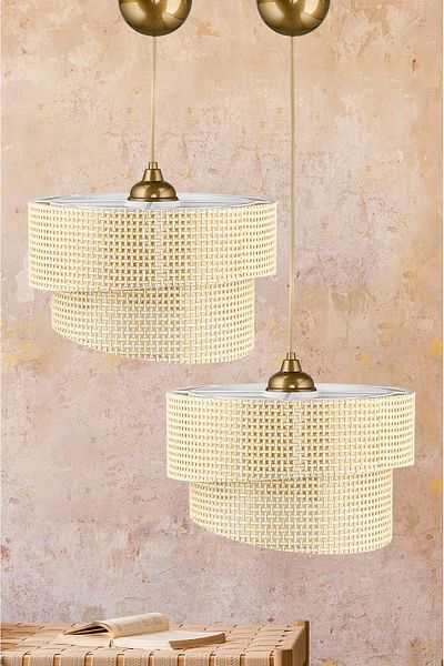 EvLight Stare Hazeran 2-Piece Rattan Pendant Chandelier Set