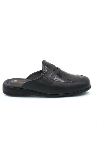 sermoda Μαύρη μαλακή σόλα - Παντόφλες M Croco με λεπτομέρεια γαμπρού και επισκέπτη