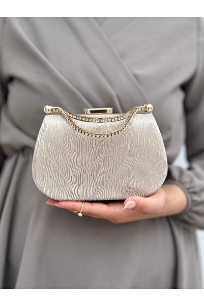 Sh Poly Γυναικεία κυματιστή χρυσή βραδινή τσάντα Clutch