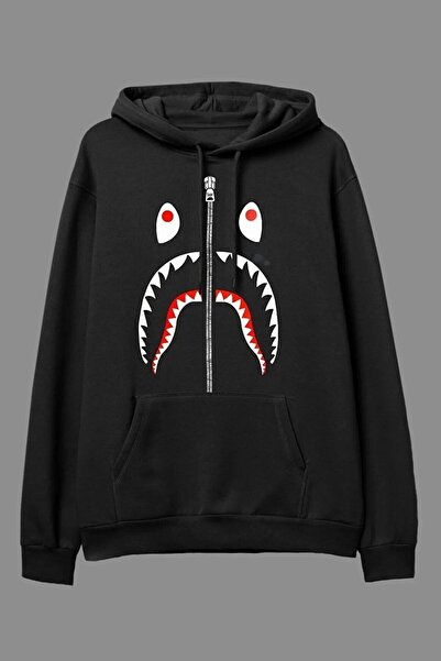 NoVibe Hanorac oversize cu glugă cu model Bape Shark negru unisex