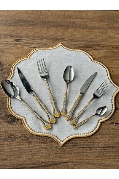Meri Ev Gereçleri BREEZE 24K DECORED 6 PERSON 42 PIECES FORK KNIFE SPOON SET