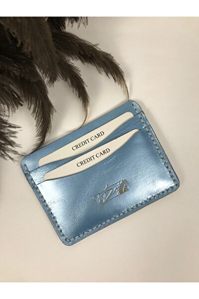 TROYDER Hakiki Deri Kadın Kartlık Buz Mavisi Renk