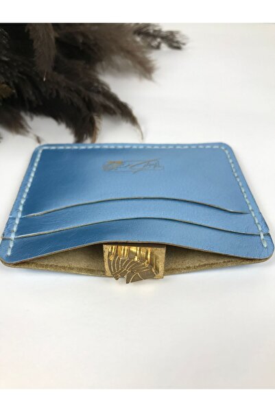 TROYDER Hakiki Deri Kadın Kartlık Buz Mavisi Renk