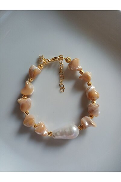 Mudita Tasarım Esmer sedef gerçek doğal barok inci tasarım bileklik