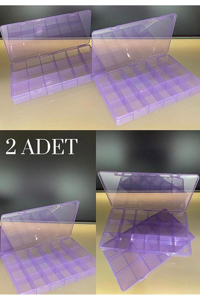 Bayev Lilac 2 Pieces 18 Compartment Jeweler's Buckle Ring Storage Container - Organizer with Transparent Lid