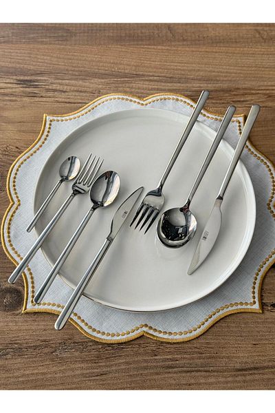 Meri Ev Gereçleri ELLIA DALİ 42 PIECES 6 PERSON SIMPLE SILVER FORK KNIFE SPOON SET