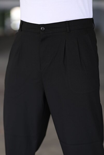 Mamlay Black Baggy Pants - Double Pleated, Elastic Waist and Comfortable Fit