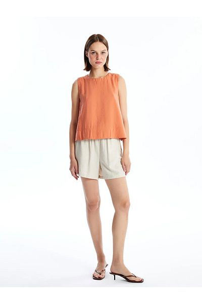 LC Waikiki LCW Vision Damen-Bluse mit Rundhalsausschnitt, einfarbig
