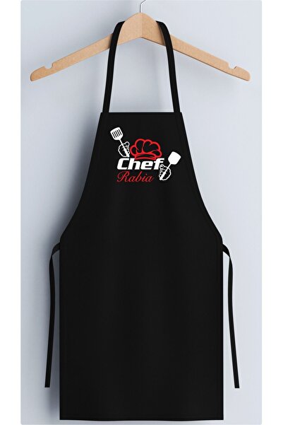 Genel Markalar Siyah "CHEF RABİA" KİŞİYE ÖZEL BASKILI MUTFAK ÖNLÜĞÜ Pamuk Vis...