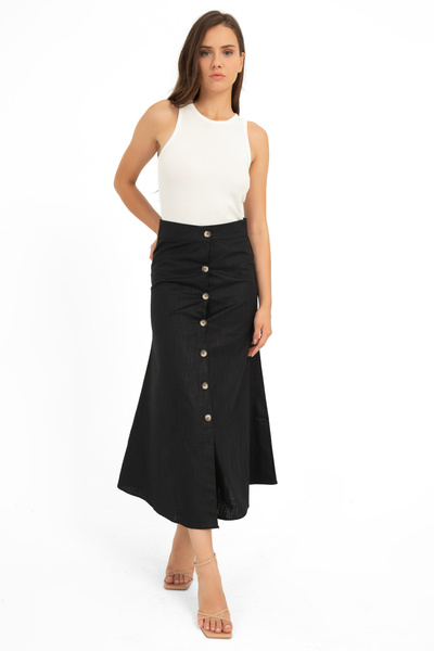 ZINN WEAR DÜĞMELİ KETEN ETEK