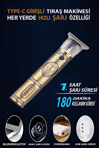 VANTES T-2929 T-bıçak Önden Tuşlu Ense Sakal Çizim Çelik Tıraş Makinesi Lazer...