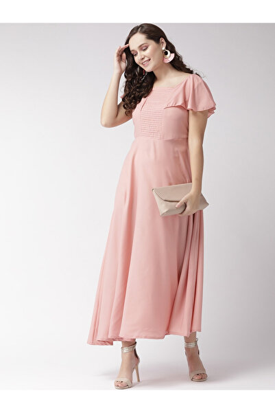 U&F By Styli Square Neck A-Line Maxi Dress with Frill Sleeves