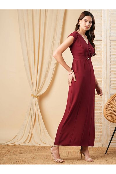 Mish By Styli Surplice V Neck Maxi Dress with Buckle Accent