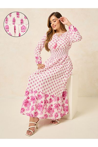 Styli All Over Print Gathered Waist A-Line Maxi Dress