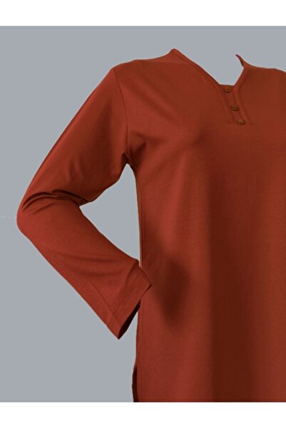 Rüya Triko Rüya Tan Mother V-Neck Combed Cotton Blouse