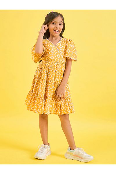 Stylo Bug By Styli Geometric Print V Neck Tiered Dress