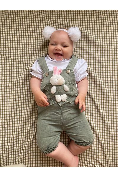 Minizade Baby Girl/Child Rabbit Print Salopet Jumpsuit with Badi