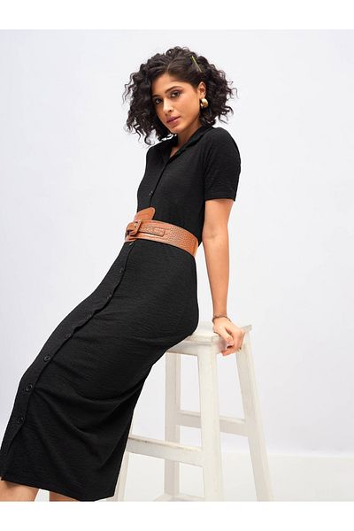 Sassafras By Styli Knitted Front Button Bodycon Midi Dress