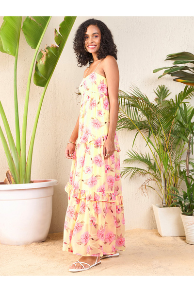 Sassafras By Styli Floral Strappy Ruffled Maxi Dress