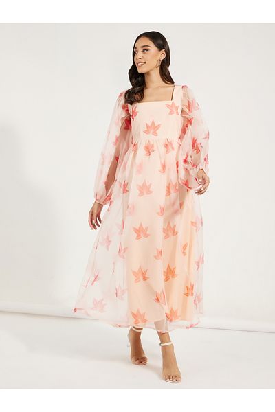 Styli Tie-Up Back Square Neck Maxi Dress